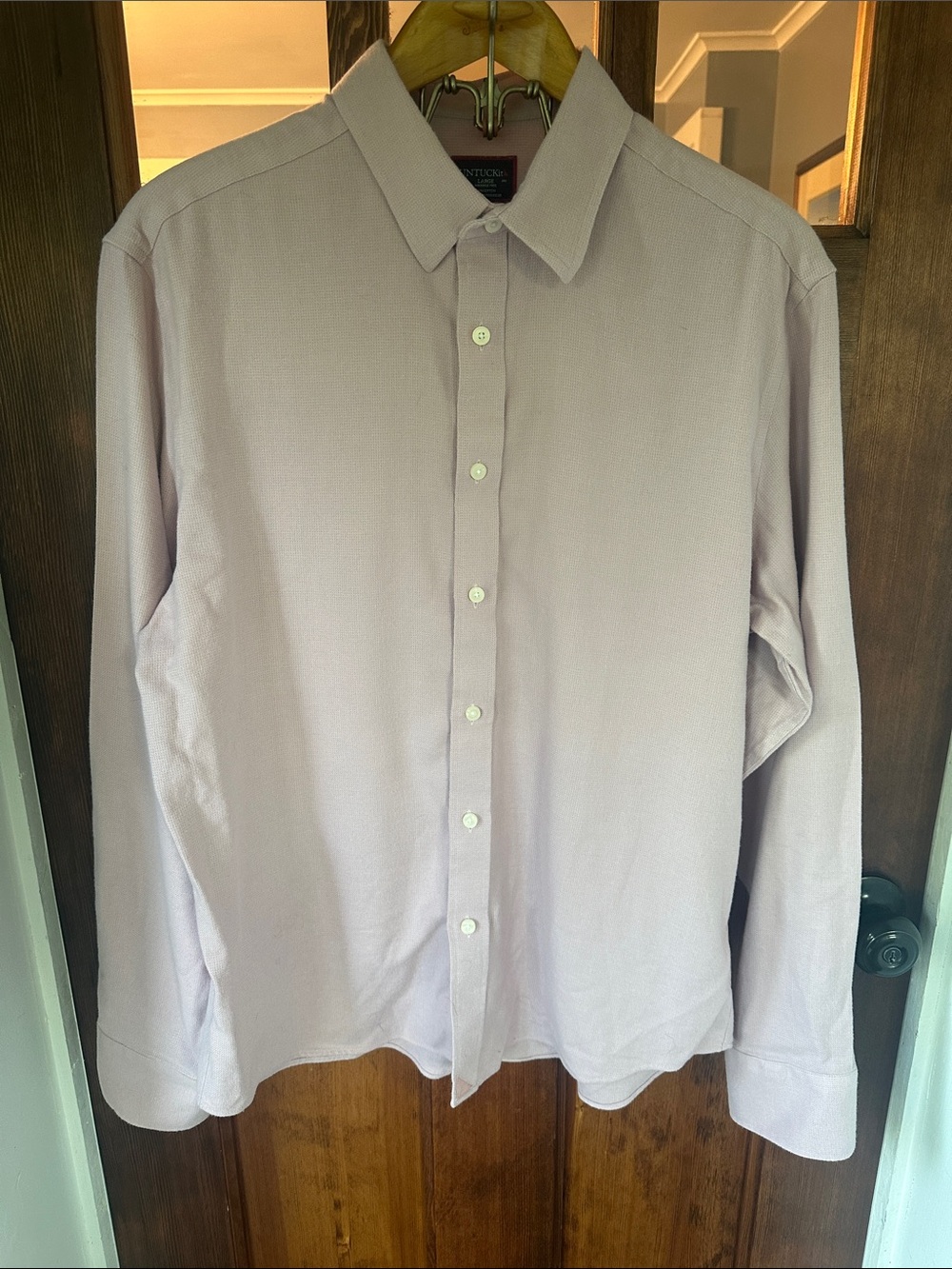 UNTUCKit Veneto Wrinkle-Free Pink Waffle Texture Cotton Button Down Shirt Large